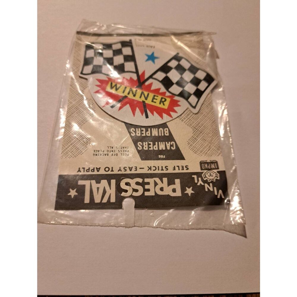 Vintage RARE 1960s Impko Vinyl Press Kal Checkerd Race Flag Winner Decal Sticker
